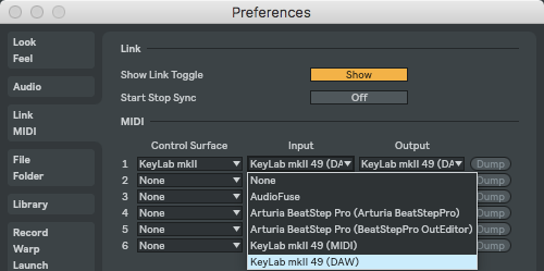 keylab mkii control surface live 10 1