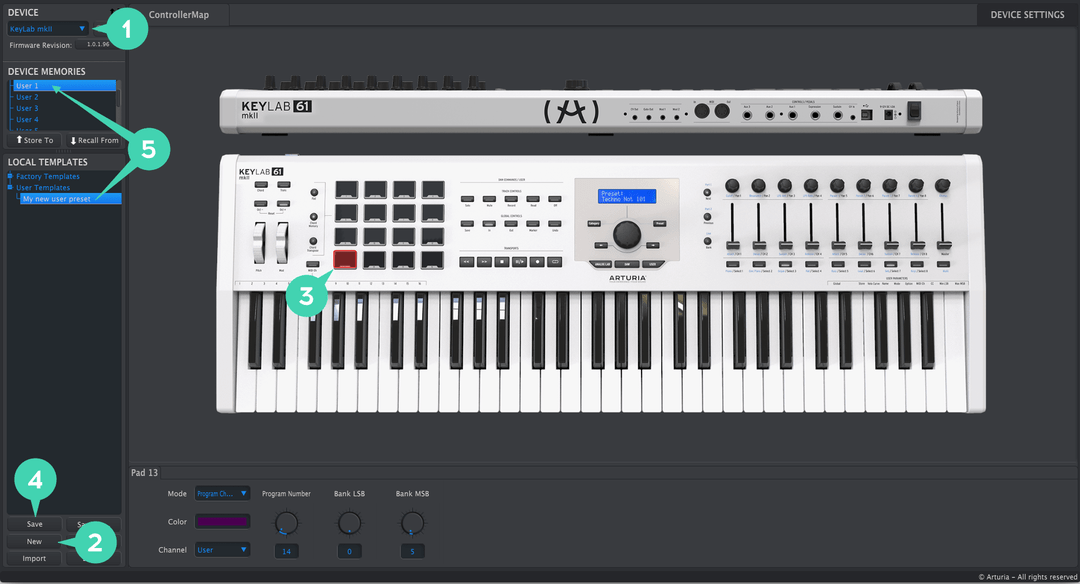 keylab mkii mcc create user preset