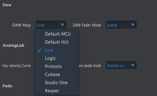keylab mkii mcc select daw control surface live
